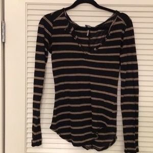 Bobi Linen Striped top Long Sleeve